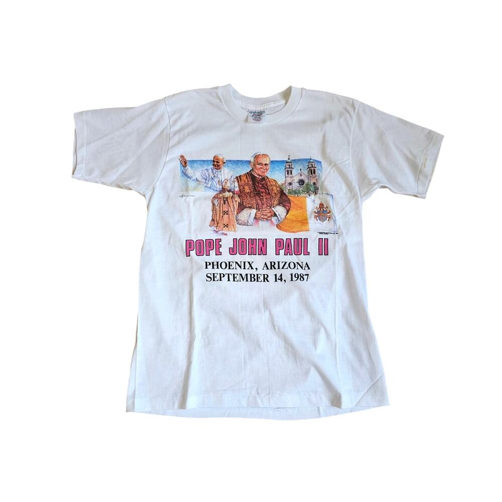 Pope John Paul II Phoenix USA Visit White T-shirt Sz M 1987
